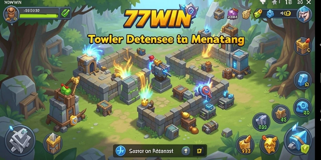 Screenshot gameplay 77WIN menampilkan aksi seru Tower Defense.