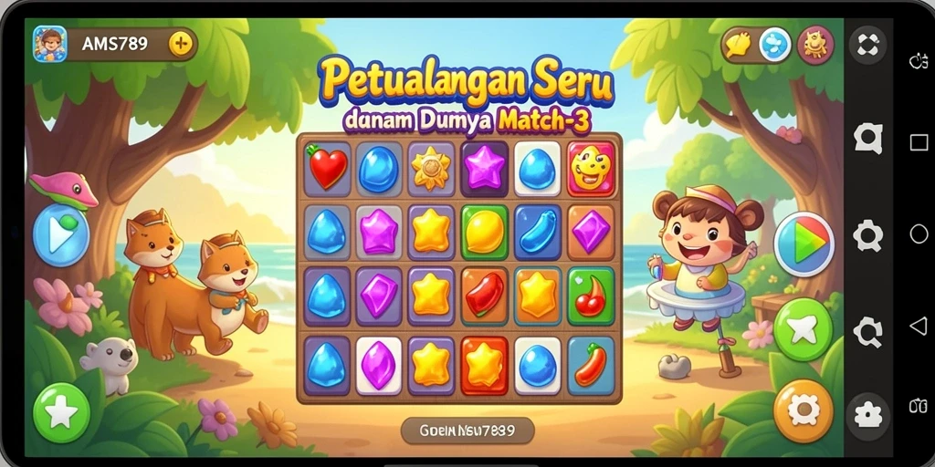 Screenshot gameplay dari AMS789 menunjukkan aksi seru dalam permainan Match-3.