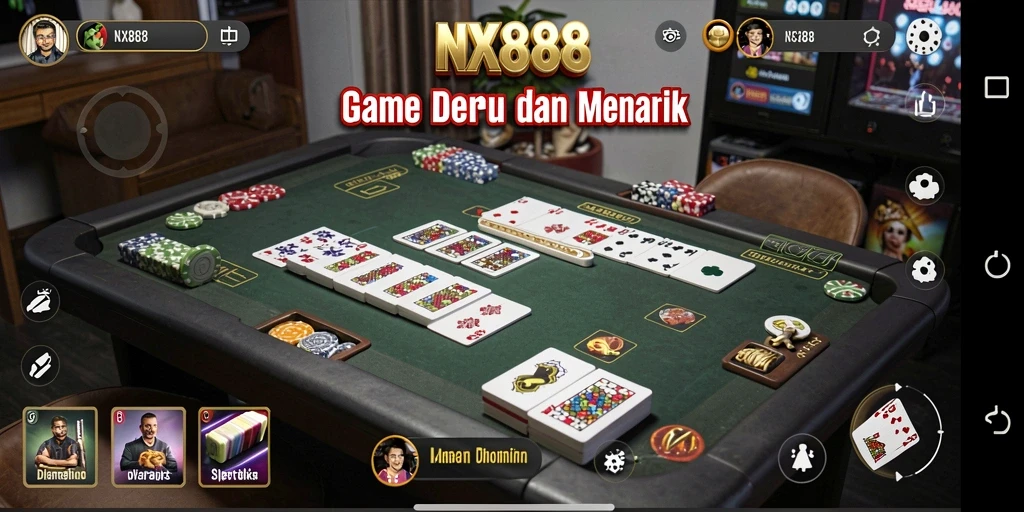 Gameplay NX888 yang menampilkan kartu dan lawan bermain.