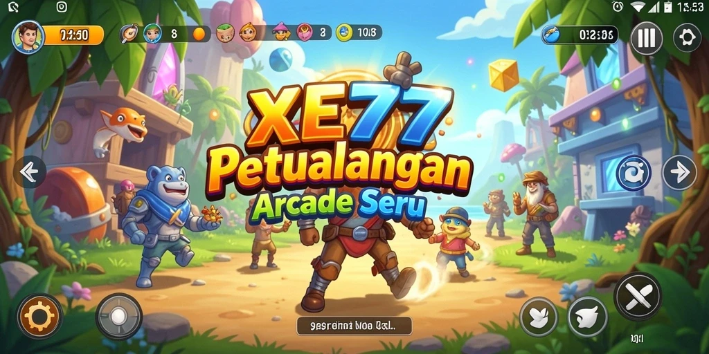 Screenshot menunjukkan aksi seru gameplay XE77 dengan karakter yang beraksi.